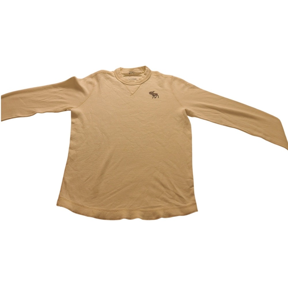 Abercrombie & Fitch Men's XL Muscle Thermal Waffle Knit Long Sleeve Shirt Cream